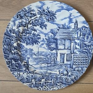 Vintage Myott "The Hunter" blue and white transferware plate 10"  2 Plates